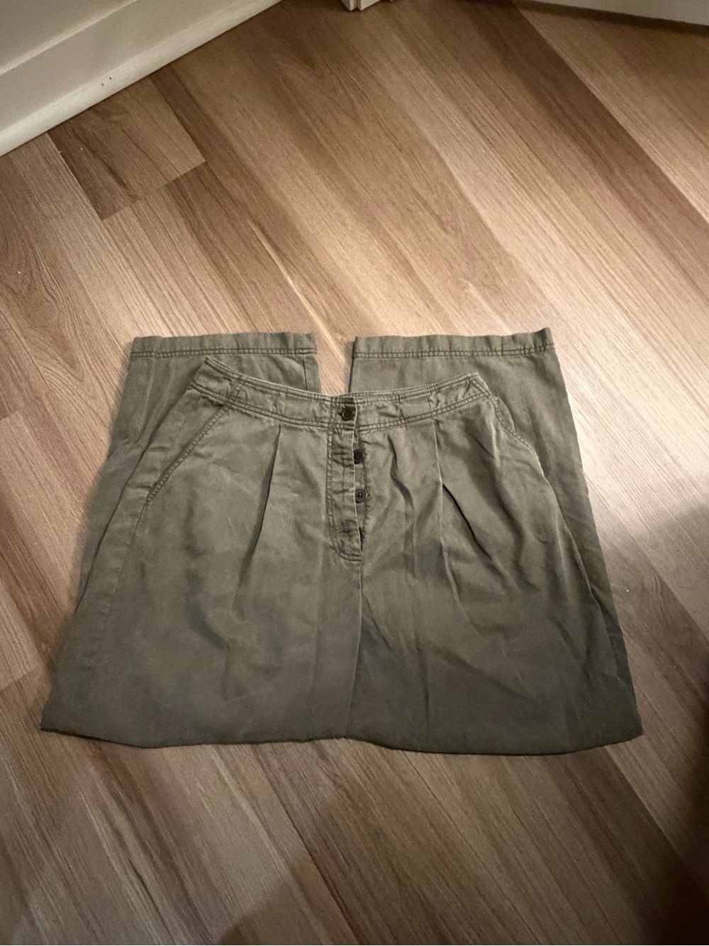 Treasure & Bond Olive Green Pleated Button-Front Chinos